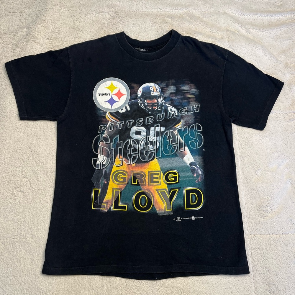 Vintage 90s NFL Pittsburgh Steelers Greg Lloyd Graphic T Shirt Mens L Jersey Vtg